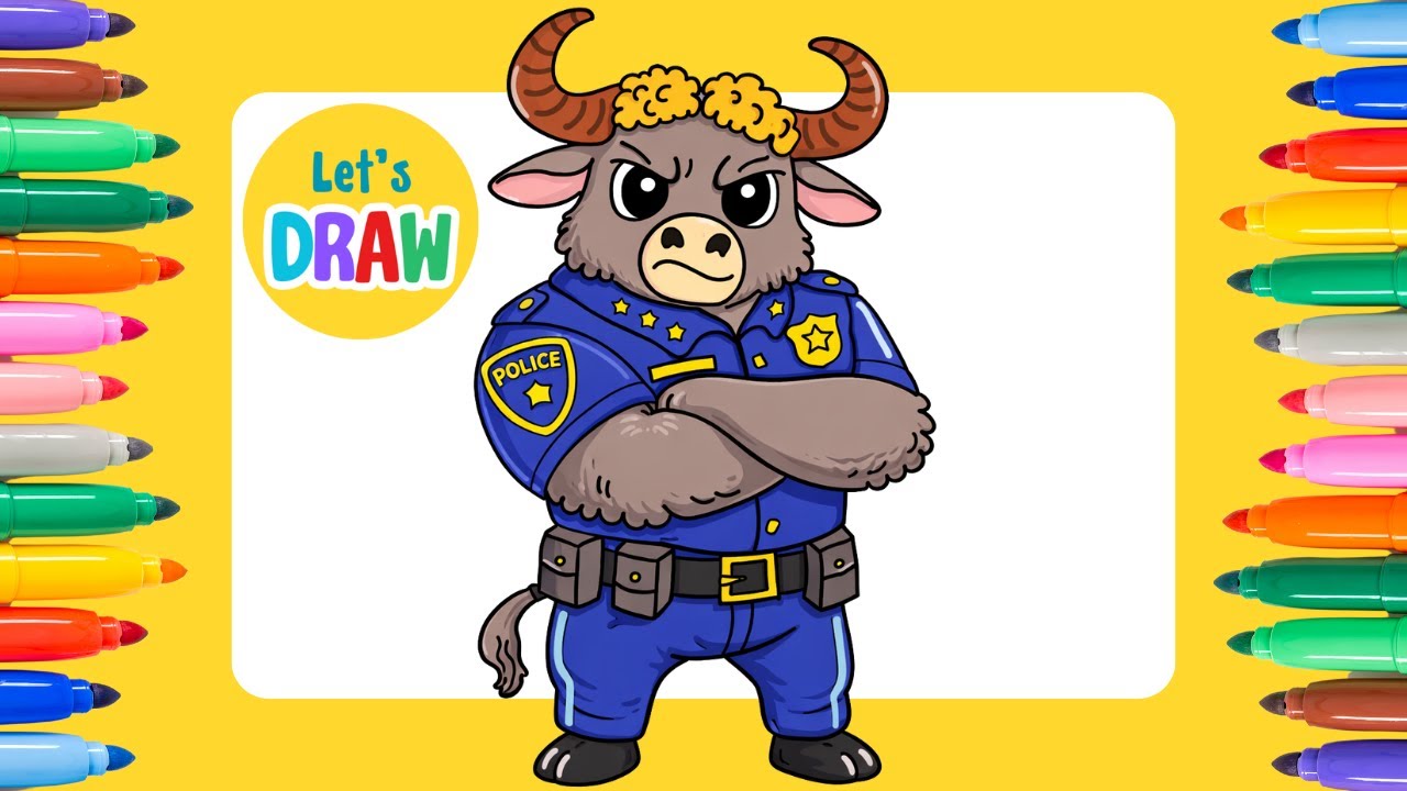How to Draw Chief Bogo - Zootopia | Easy Cute Cape Buffalo Drawing Tutorial ✏️🎨