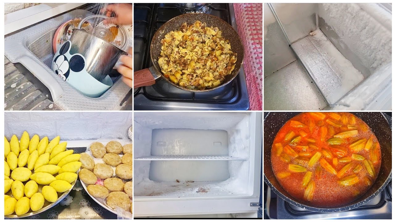 روتين كبة حلب وجريش طبخ تنظيف الثلاجه والمجمده🥰🥰