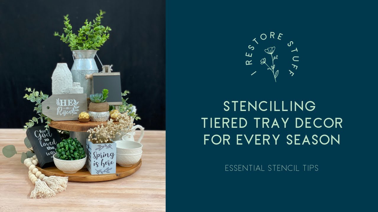 Stenciling Tiered Tray Decor for Multi Seasonal Use