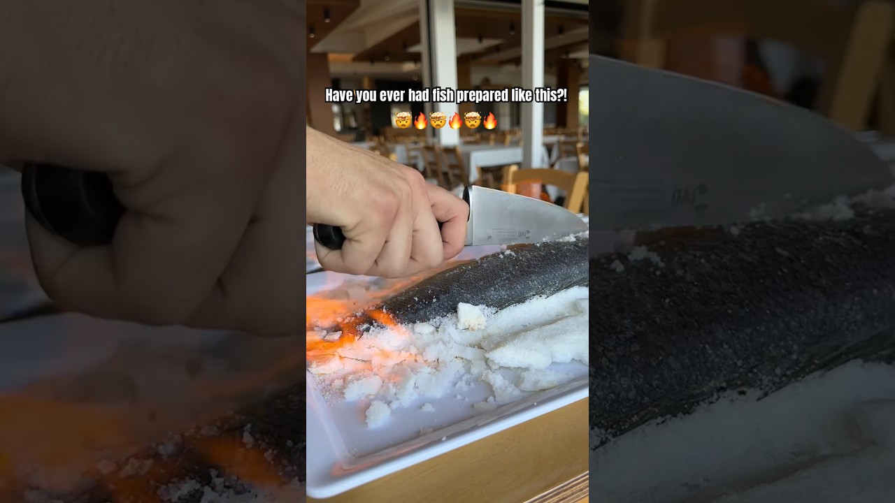 Flaming Salt-Crusted Sea Bass at Spartiatis Restaurant in Protaras #cyprus #seafood #travelvlog