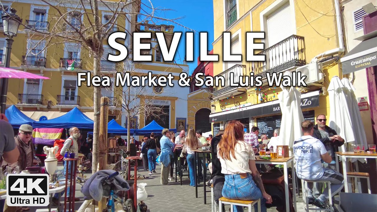 Seville's Feria & San Luis Streets 👗🛍️ Flea Market  | 4K Virtual Walking Tour Spain
