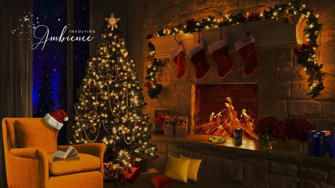 Cozy Christmas Corner ASMR Ambience: crackling fireplace, gift wrapping, crunching, Holiday mood 🎄