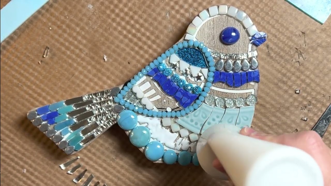 Ep. 129 FINISHING THE GLASS ON GLASS MOSAIC NATIVITY AND Grouting the Funky Chunky Mosaic Birds!