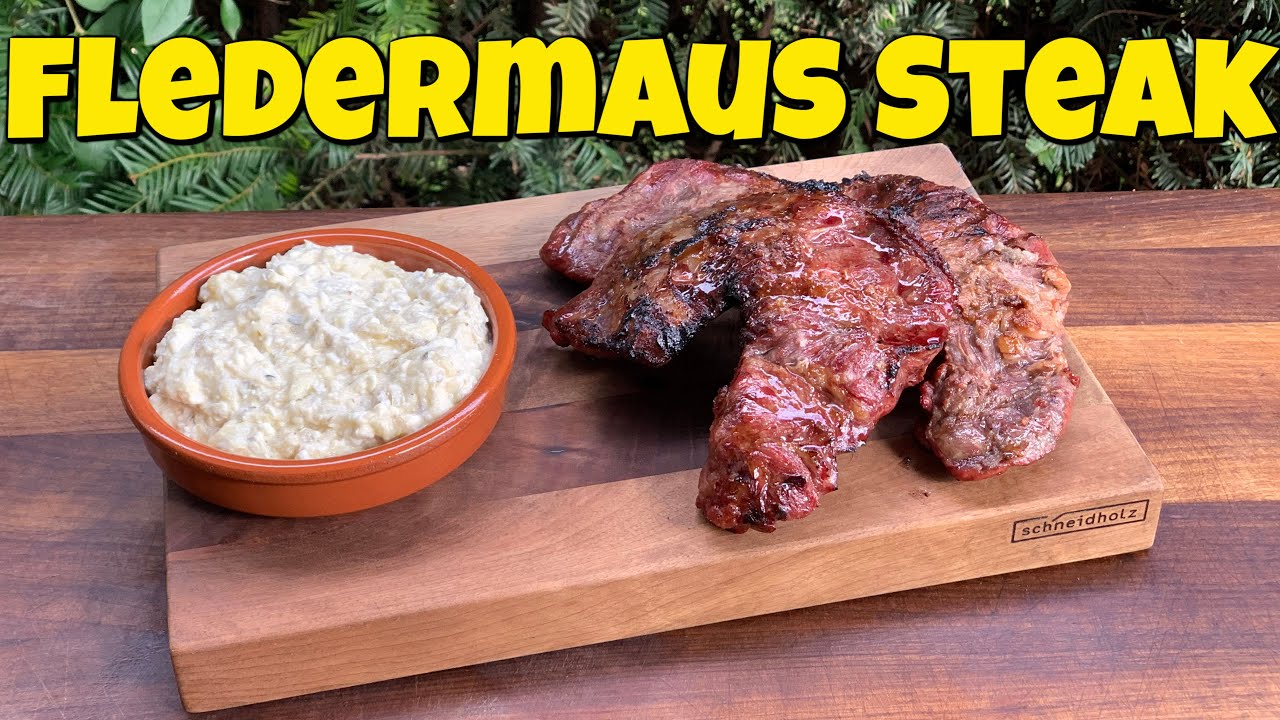 Fledermaus Steak - Spider Steak - Kachelfleisch mit Auberginen-Feta Creme