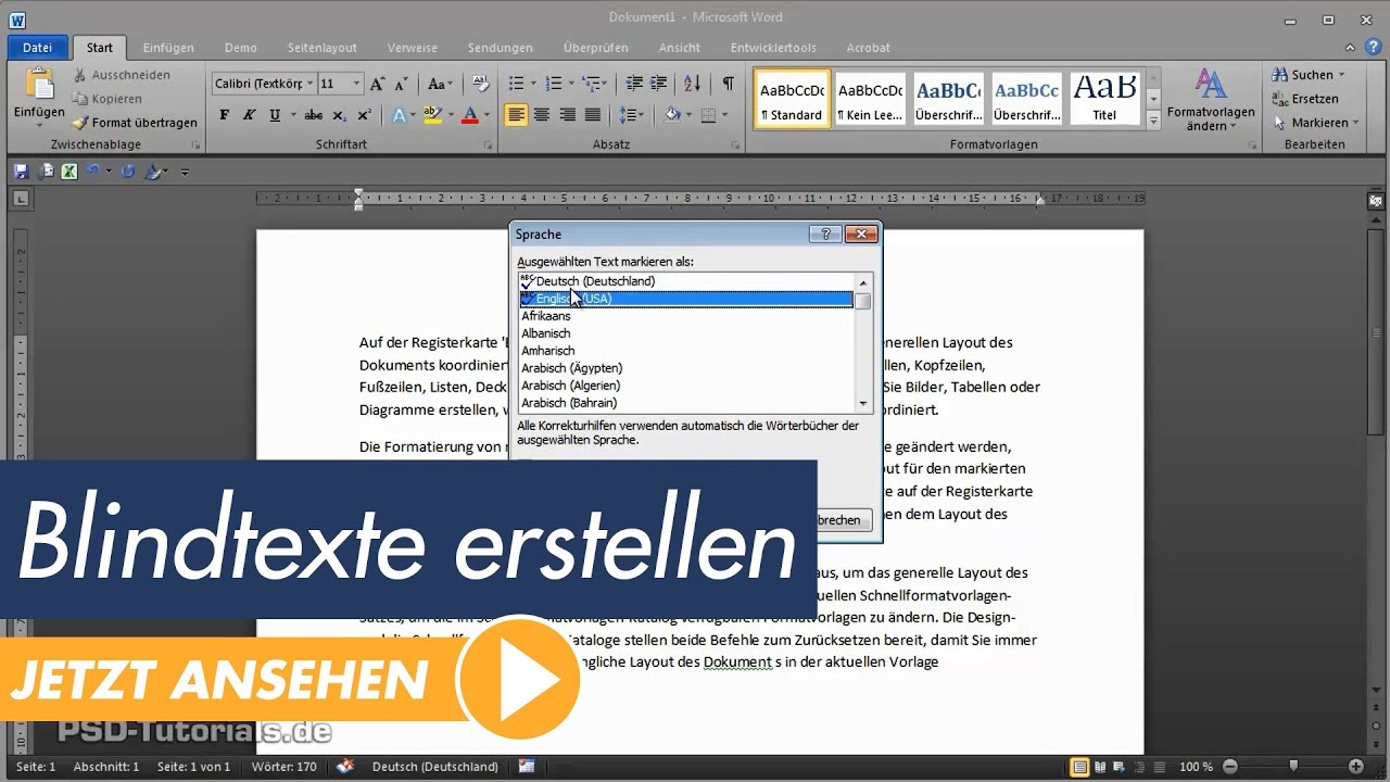 Microsoft Word Tutorial: Angepasste Blindtexte erstellen