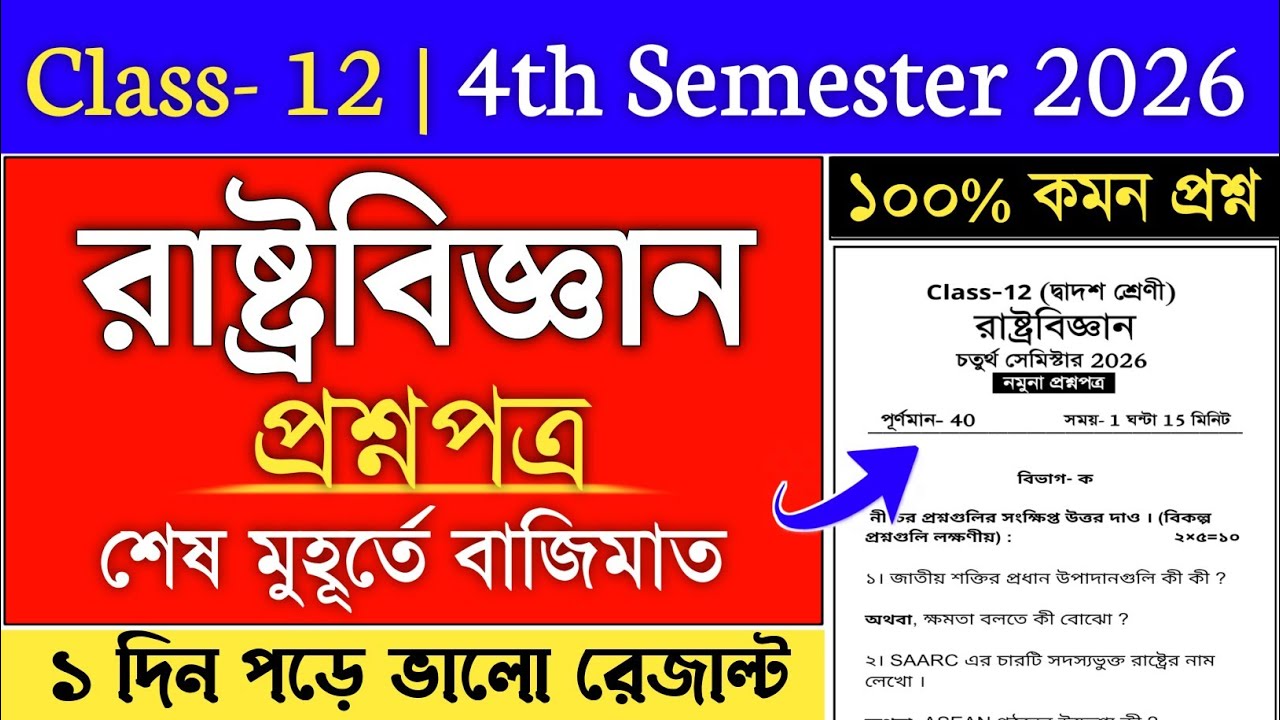 class 12 4th semester political science suggestion 2026 | class 12 sem 4 pol science suggestion 2026