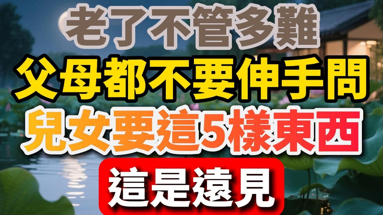 老了不管多難，父母都不要伸手問兒女要這5樣東西，這是遠見【暮年幸福】#晚年生活 #中老年生活 #為人處世 #生活經驗 #情感故事 #老人 #幸福人生 #talks