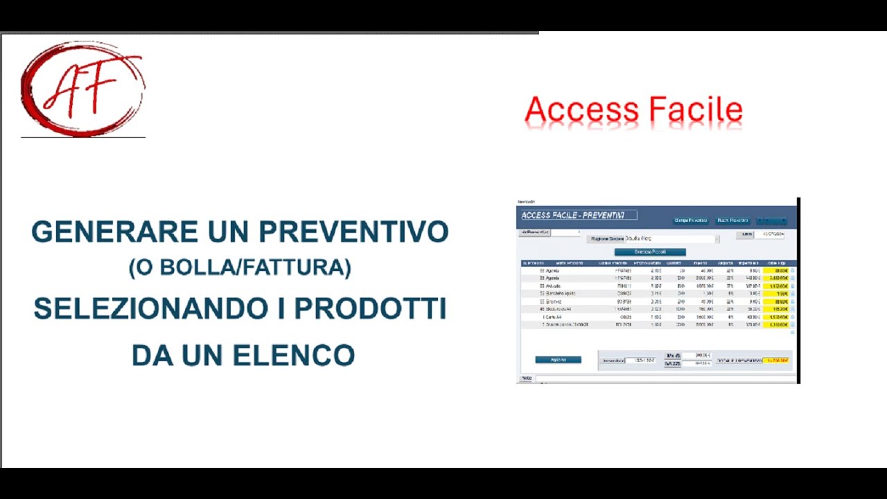 Applicativo: Generare un preventivo (ordine/bolla) selezionando i prodotti da un elenco -1 parte
