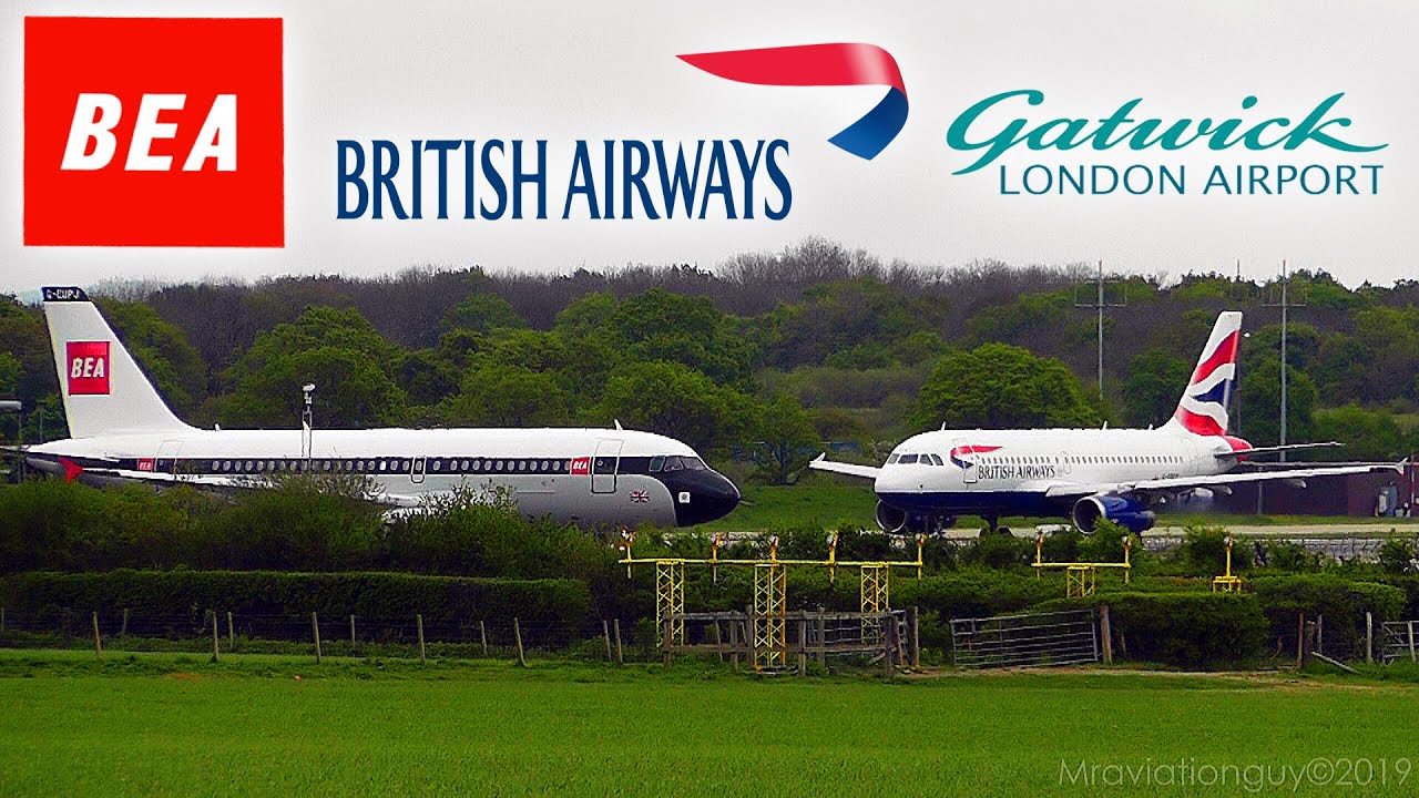 ICONIC! British Airways BEA Retro Livery A319 (G-EUPJ) | Sunset Landing & Takeoff (Gatwick Airport)