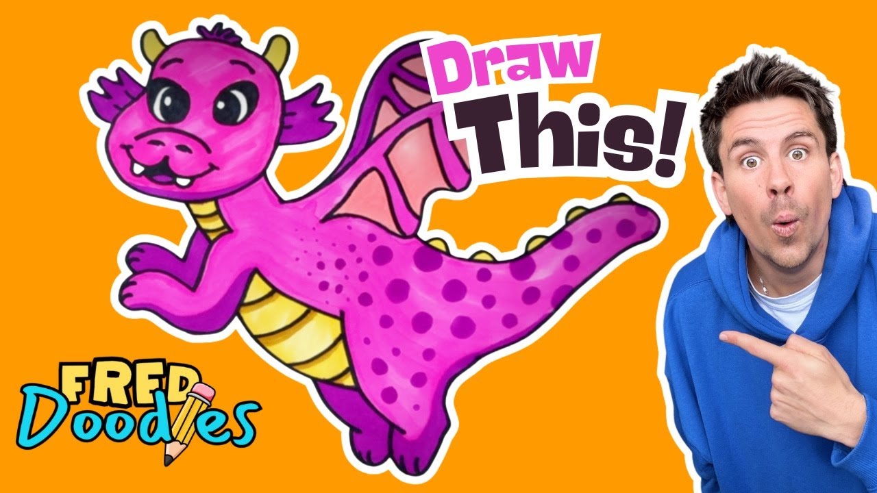 Fred teaches you how to Draw a Cute Pink Spotty Dragon! | Fun & Easy Step-by-Step drawing for Kids