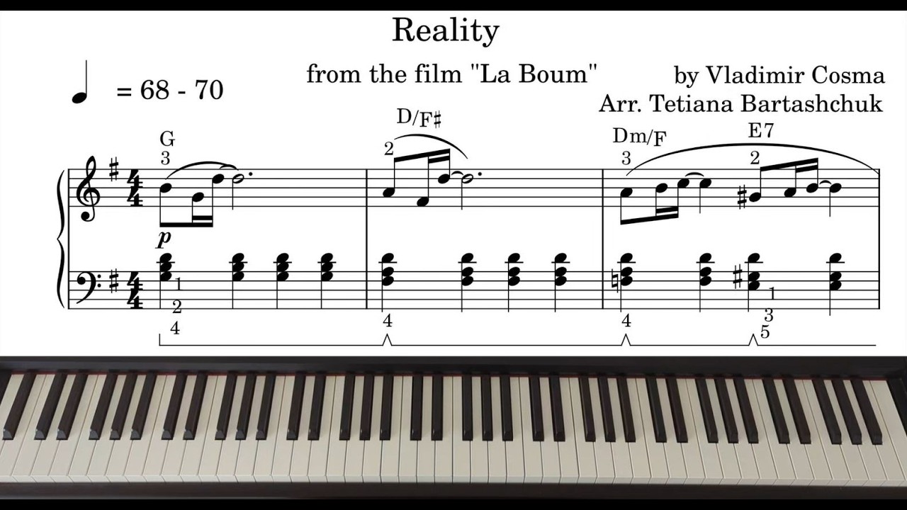 Reality - by Vladimir Cosma (Arr. Tetiana Bartashchuk) | Medium difficulty Piano Version with Sheets