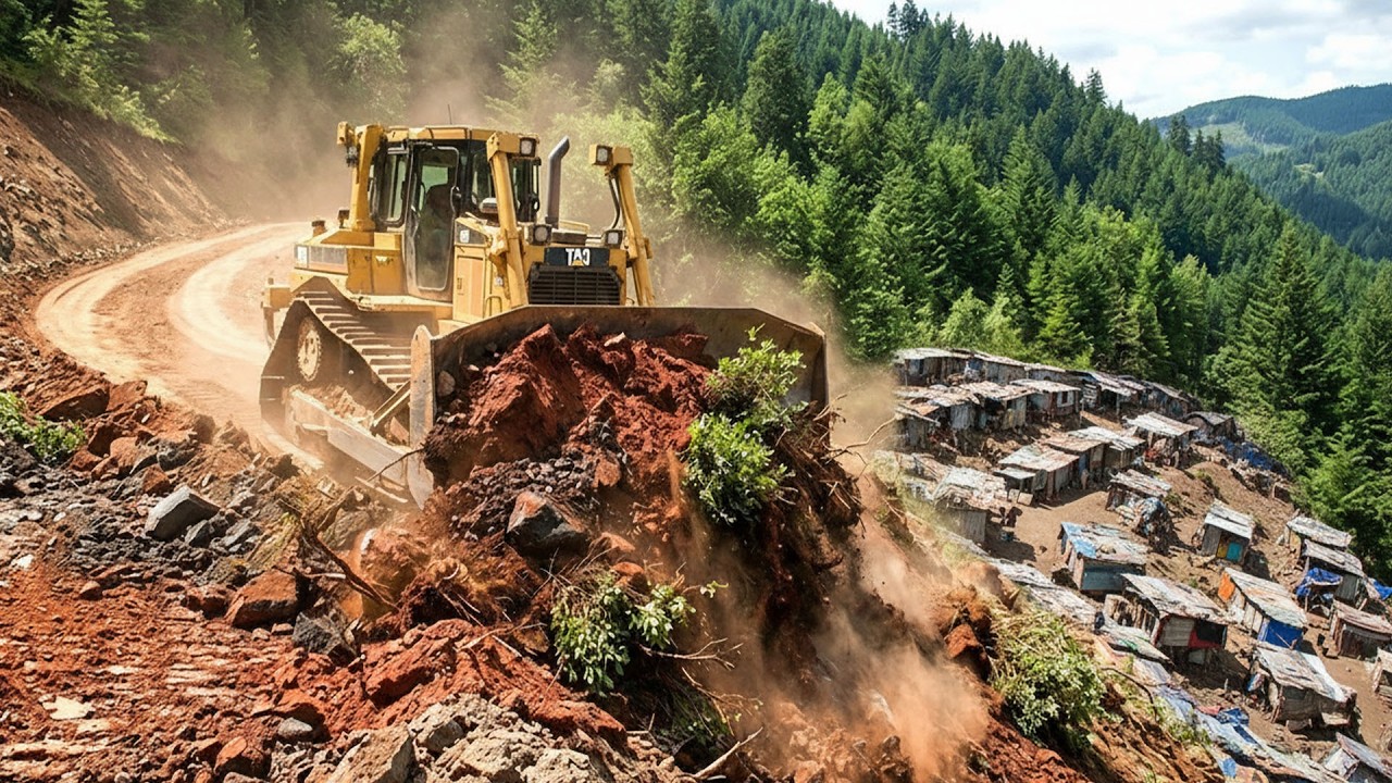 Monster Bulldozer in Action!Satisfying Dirt Pushing & Mountain Road Building.
