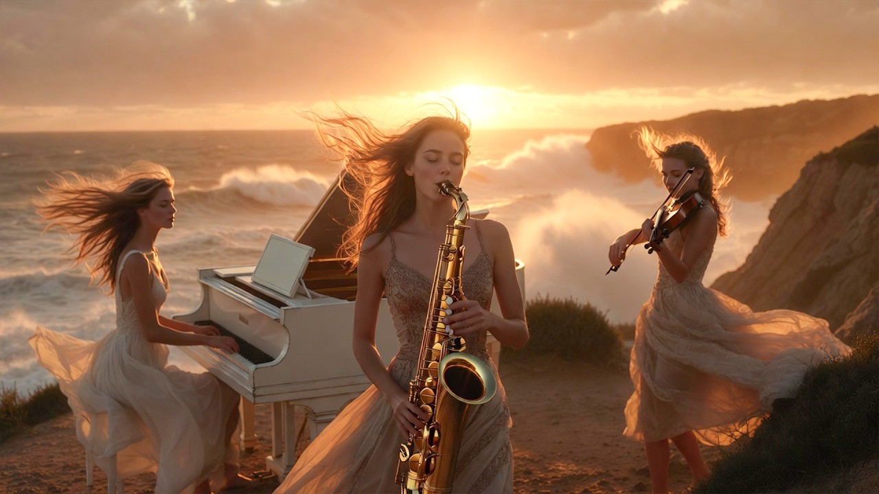 Golden Sunset Saxophone by the Ocean | Relaxing Piano & Violin Instrumental Music