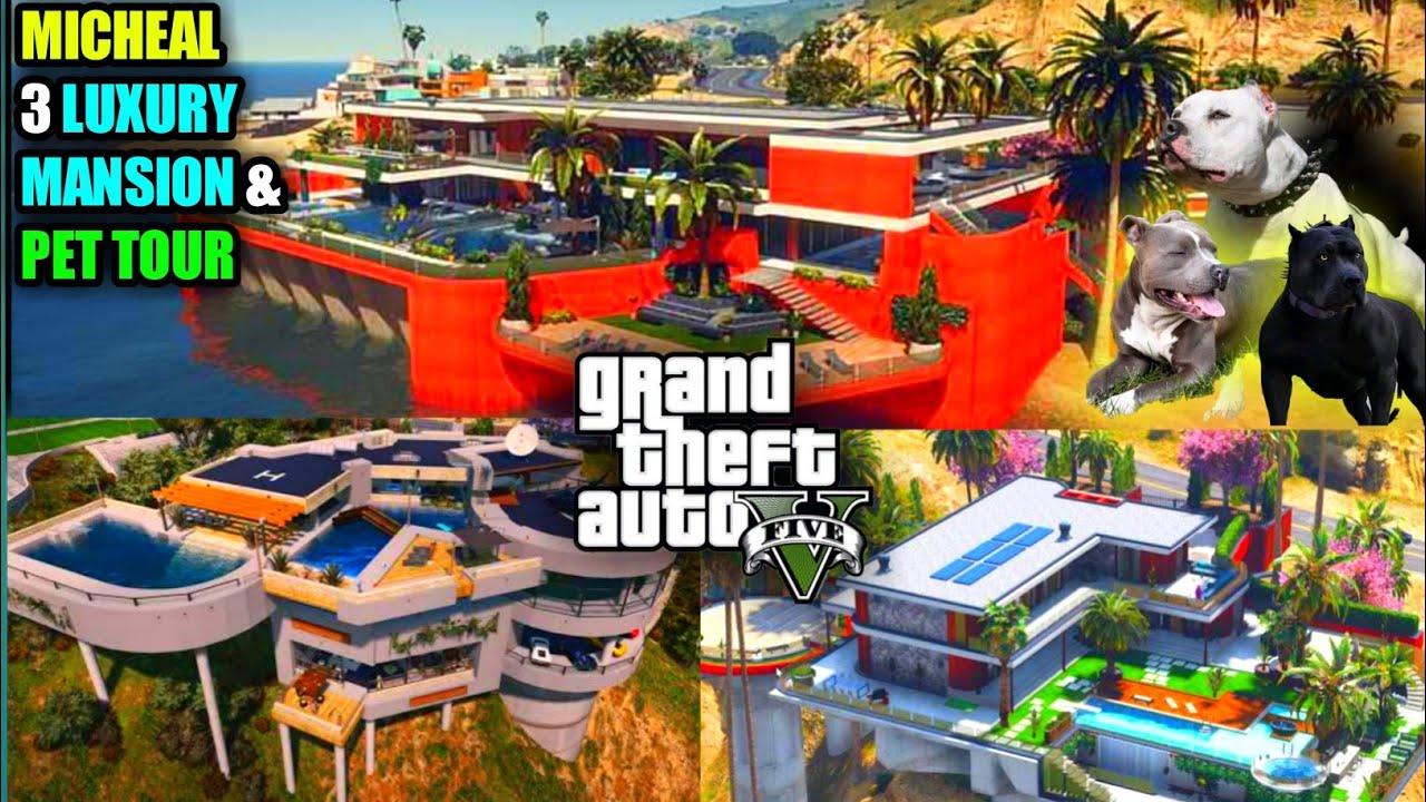 Gta 5 : Micheal 3 (NEW LUXURY MANSION) & PET Tour In gta 5 (Micheal Rich Life BILLIONAIRE Mod!)