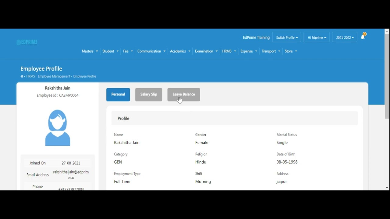 How to check the leave balance and salary slip of a user