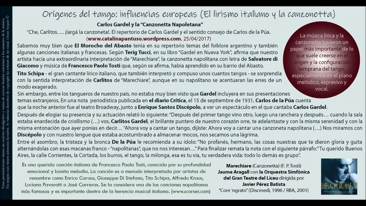 Orígenes del tango: influencias europeas (El lirismo italiano y la canzonetta) - Marechiare