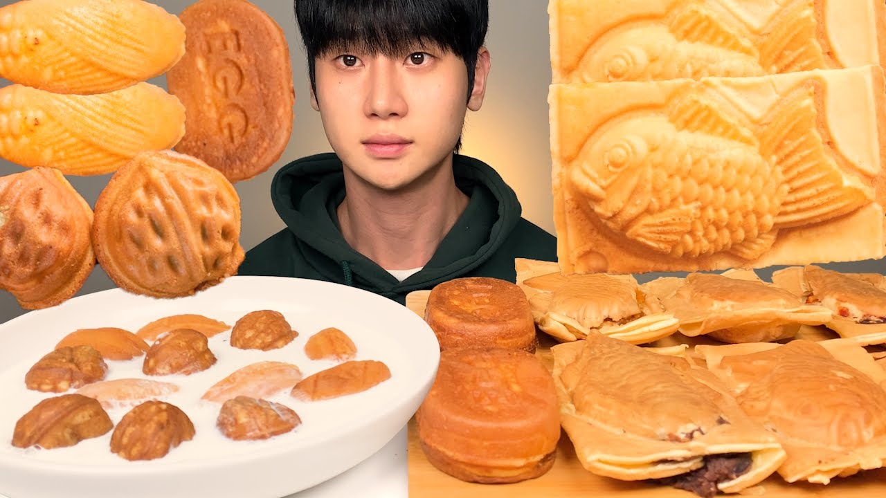 겨울 간식 특집! 여러가지 붕어빵 (단팥, 슈크림, 피자), 계란빵 & 델리만쥬, 호두과자 우유 말아먹기 디저트 먹방 ASMR Dessert MUKBANG