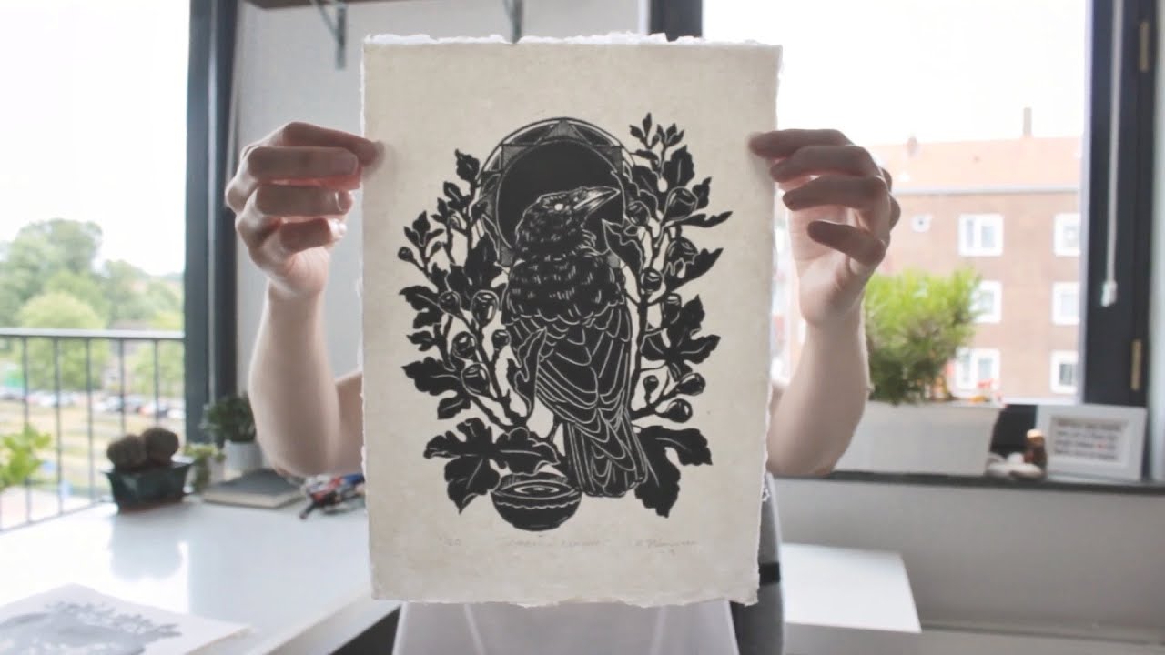 Linocut carving and printing - short film by Maarit Hänninen