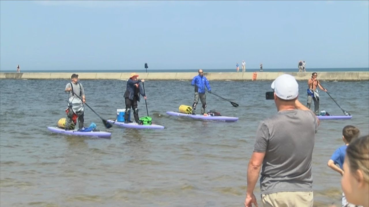 Paddling across lake MI
