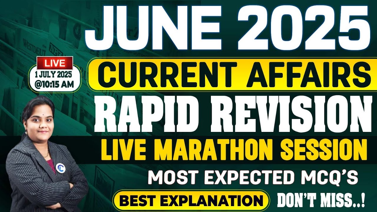 🔴 Live JUNE 2025 Monthly Current Affairs Rapid Revision Marathon | Monthly Current Affairs 2025