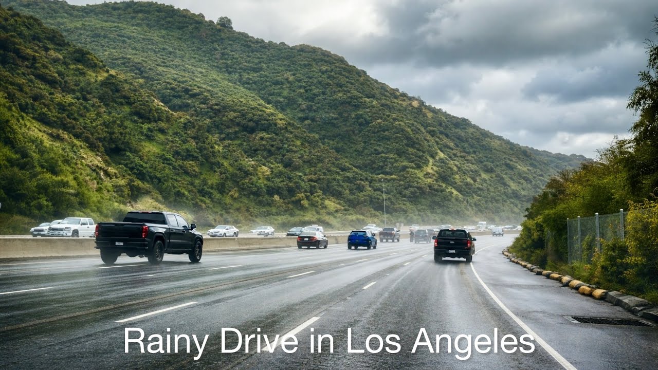 A Peaceful Rainy Drive from Encino to Pacific Palisades | 405 Freeway to Sunset Blvd..🇺🇸