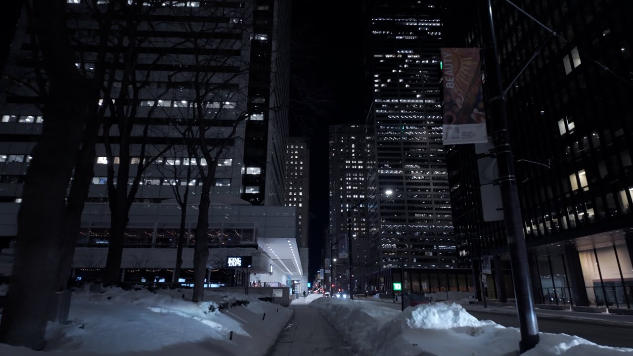 4K Night Walk Through Downtown Toronto | Cold City Ambient Walk