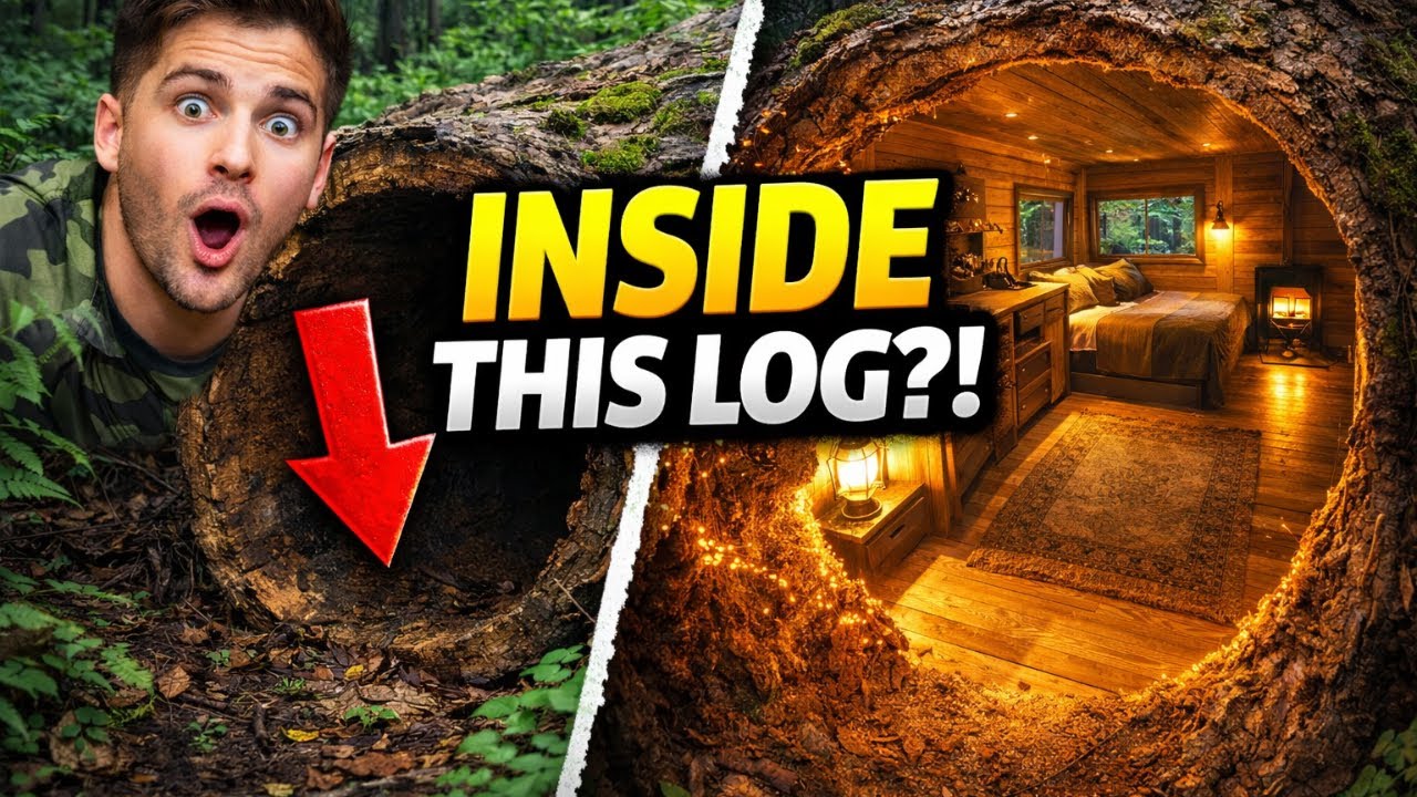 Transforming a Huge Fallen Tree Log into a Modern Survival Palace - Unseen Forest Magic!
