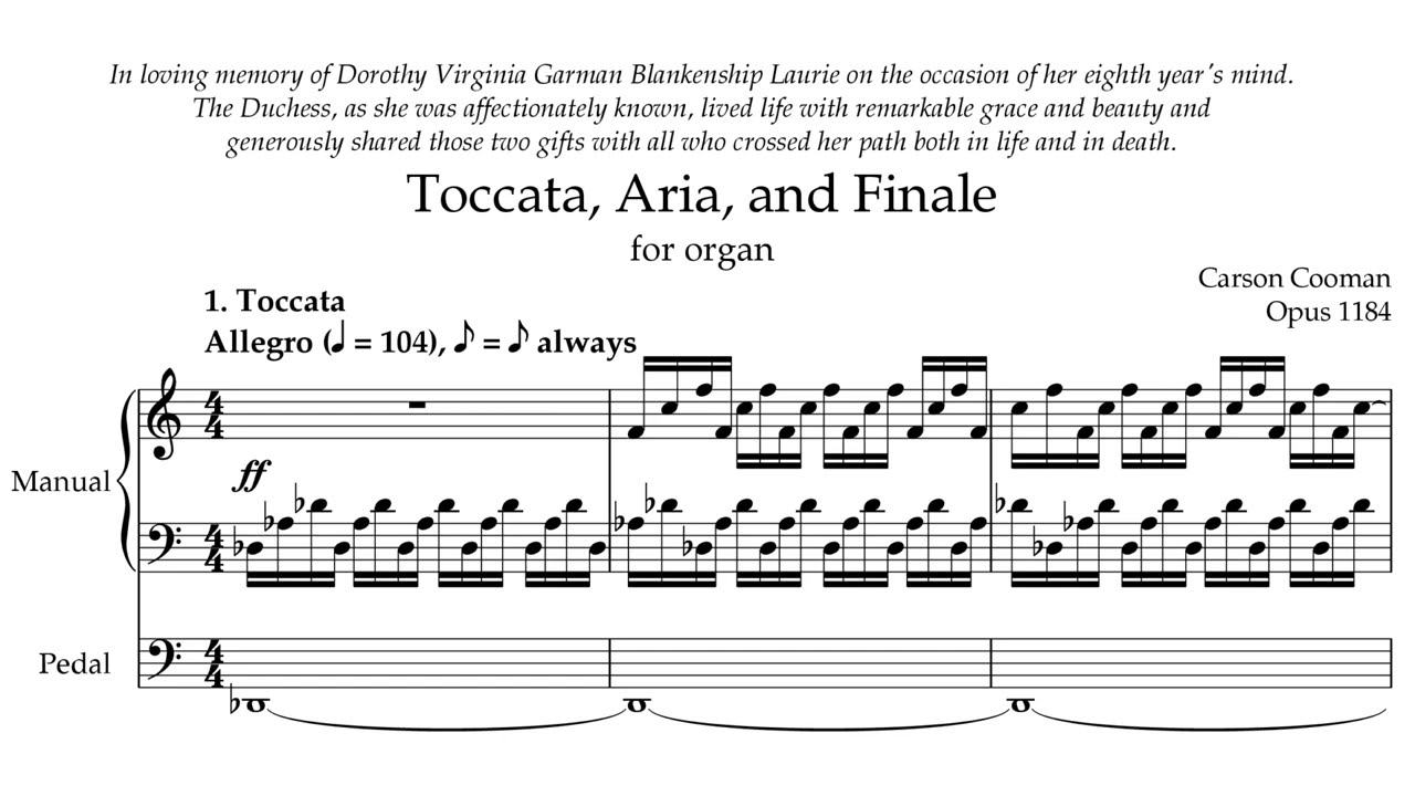 Carson Cooman — Toccata, Aria, and Finale (2017) for organ [Score-Video]