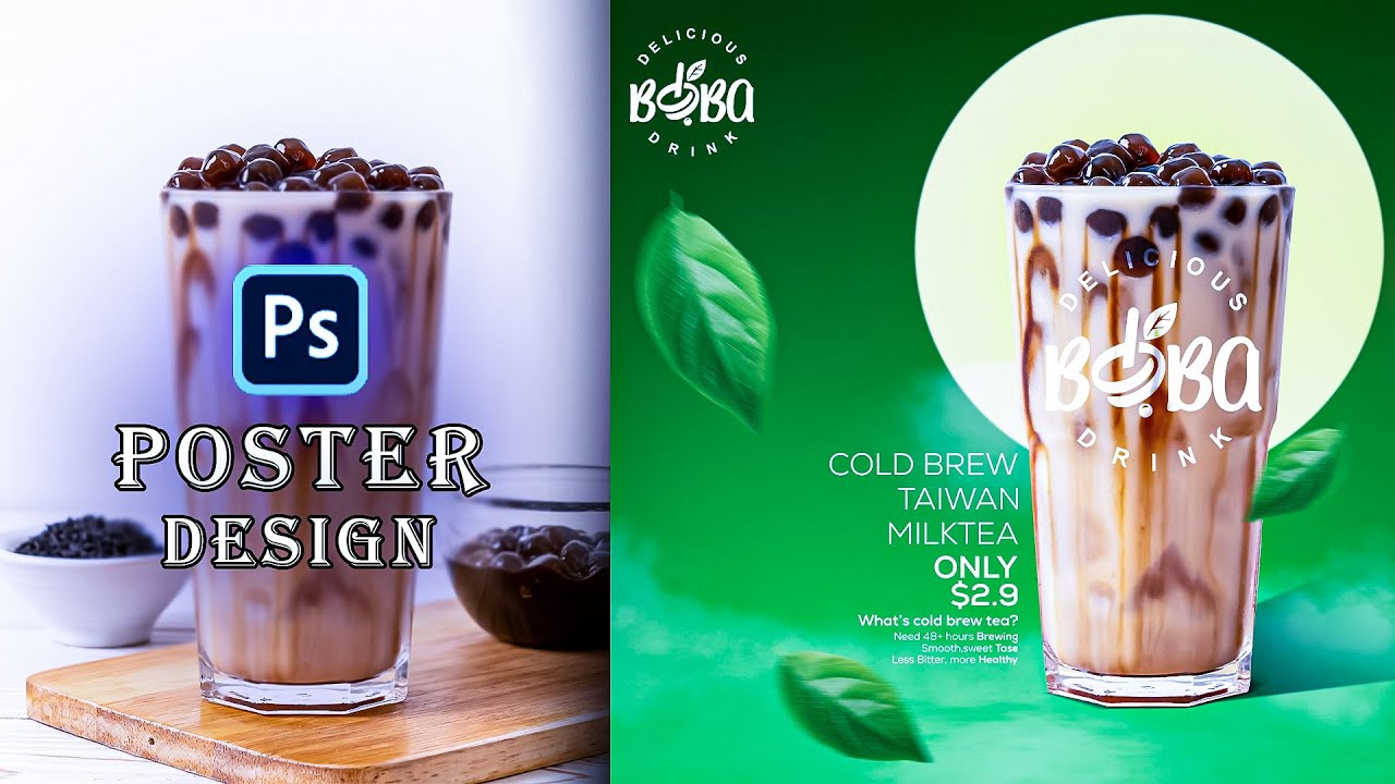 Photoshop tutorial | create poster from milk tea in photoshop | Easy tutorial