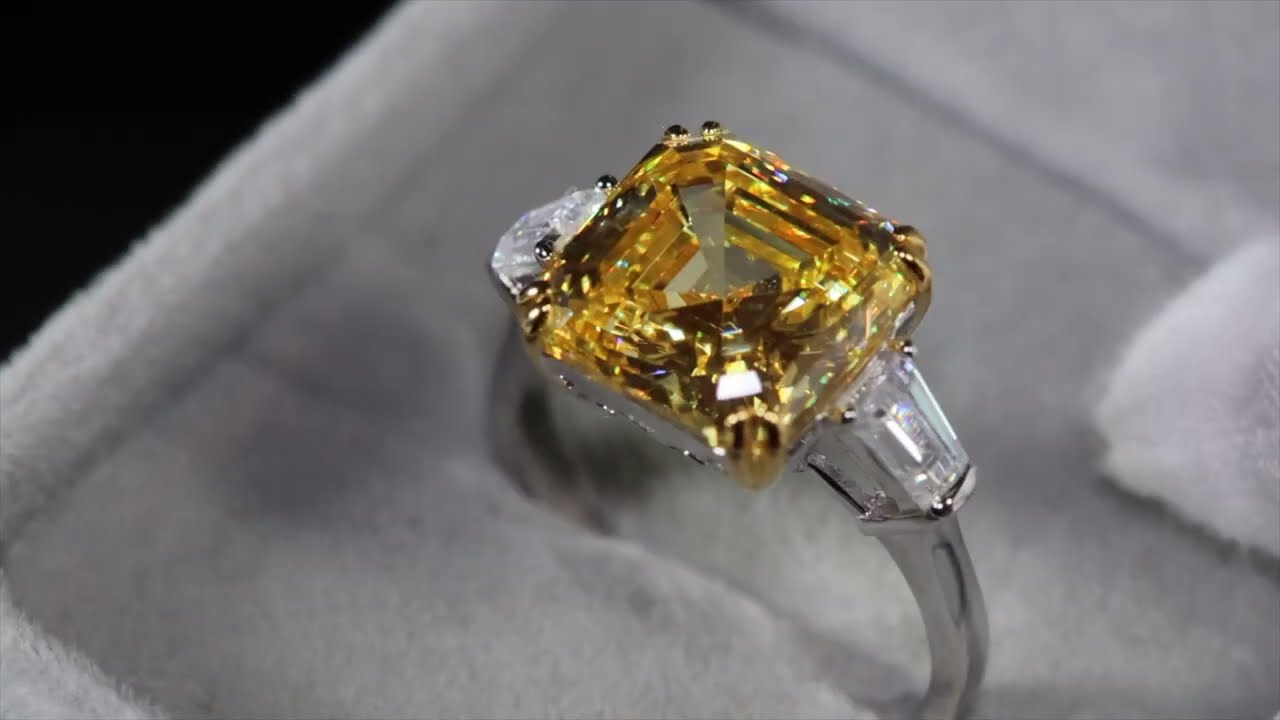 womens yellow diamond ring, Yellow diamond engagement ring, Asscher cut diamond ring, Asscher ring