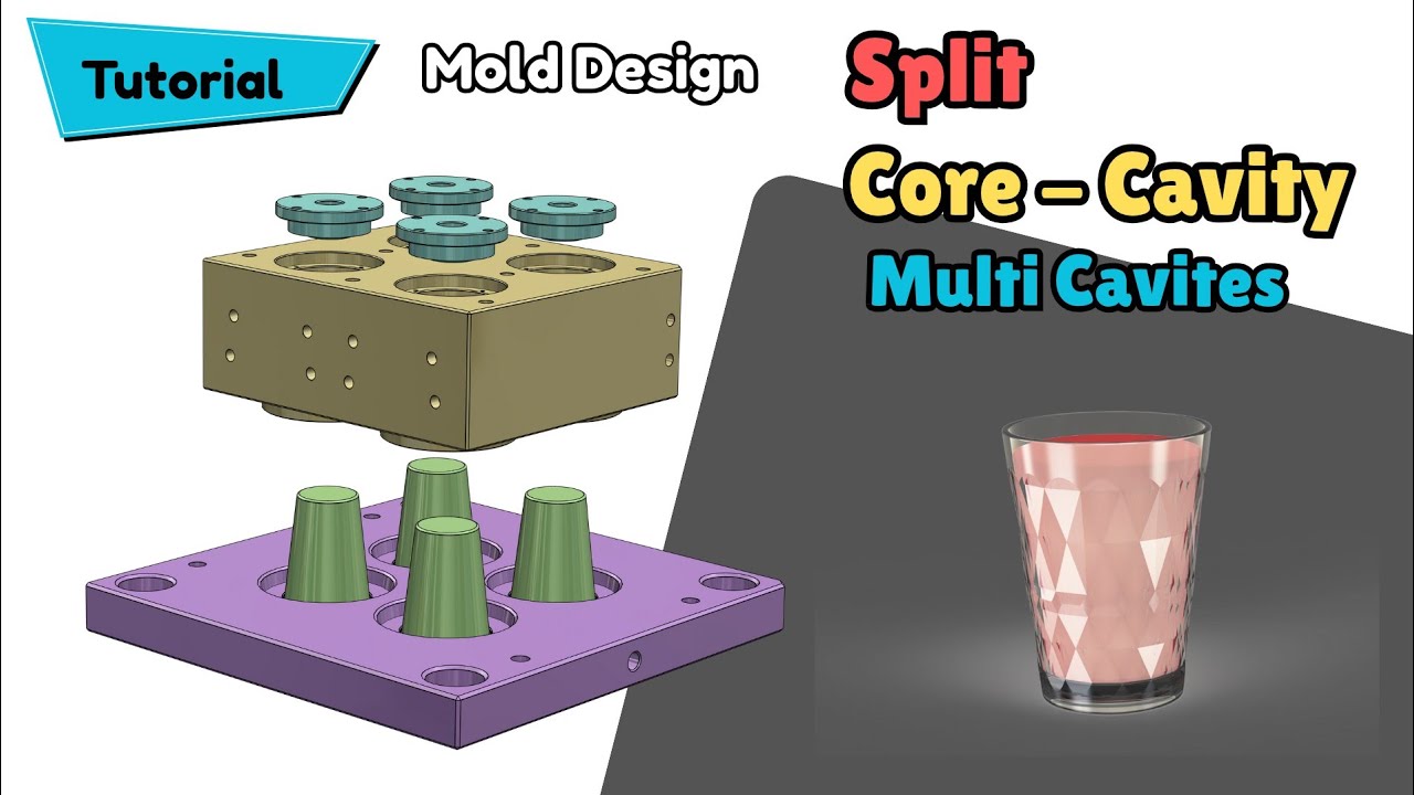 Split Core and Cavity Crystal Cup Multi Cavity - SolidWorks Mold Design