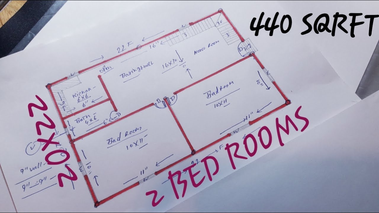 20  x 22  SMALL HOUSE DESIGN  || 20 x 22 GHAR KA NAKSHA  || 440SQFT  HOUSE PLAN  ||  2BED ROOM HOUSE