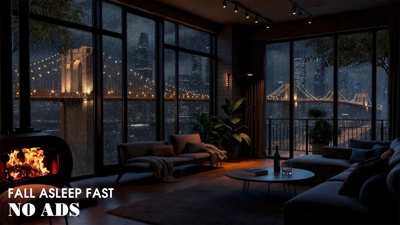 Cozy NYC Rainfall at Night 🌧️NO ADS , Window Rain & Gentle Fireplace Sounds for Relaxing Deep Sleep
