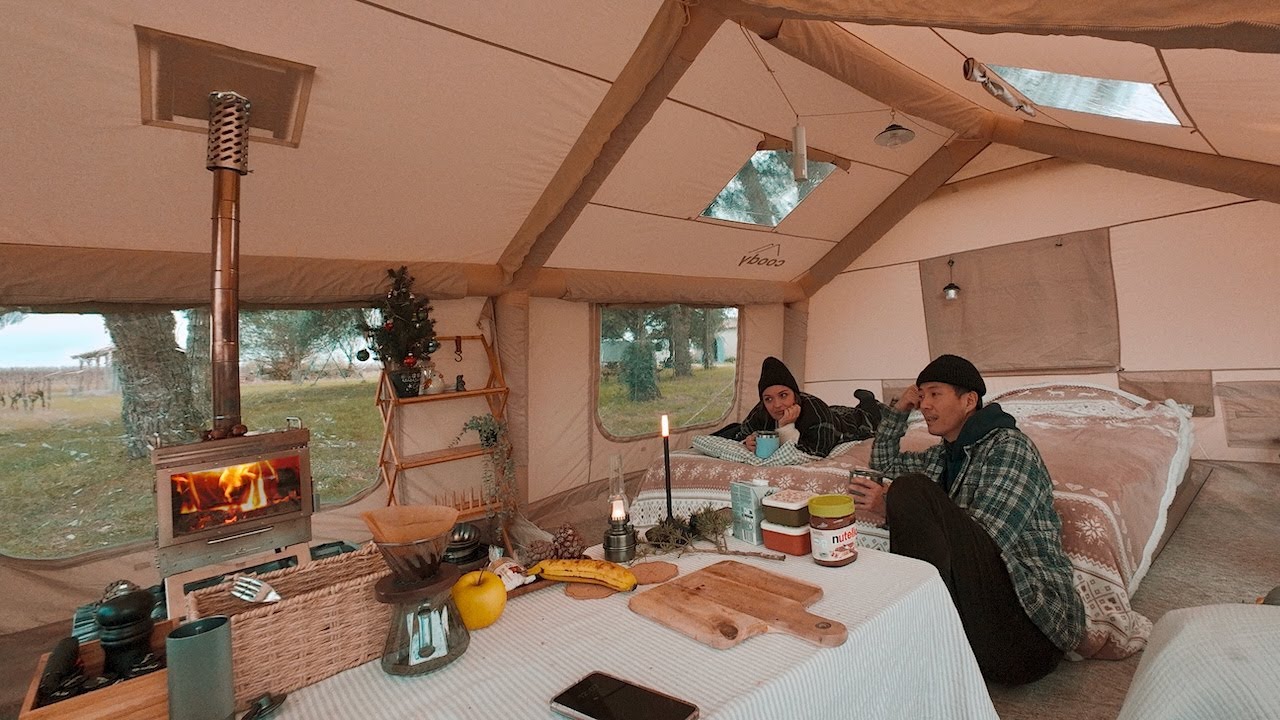 1°C Winter Camping: How We Stayed Warm in 2-Room Inflatable Tent With Wood Stove
