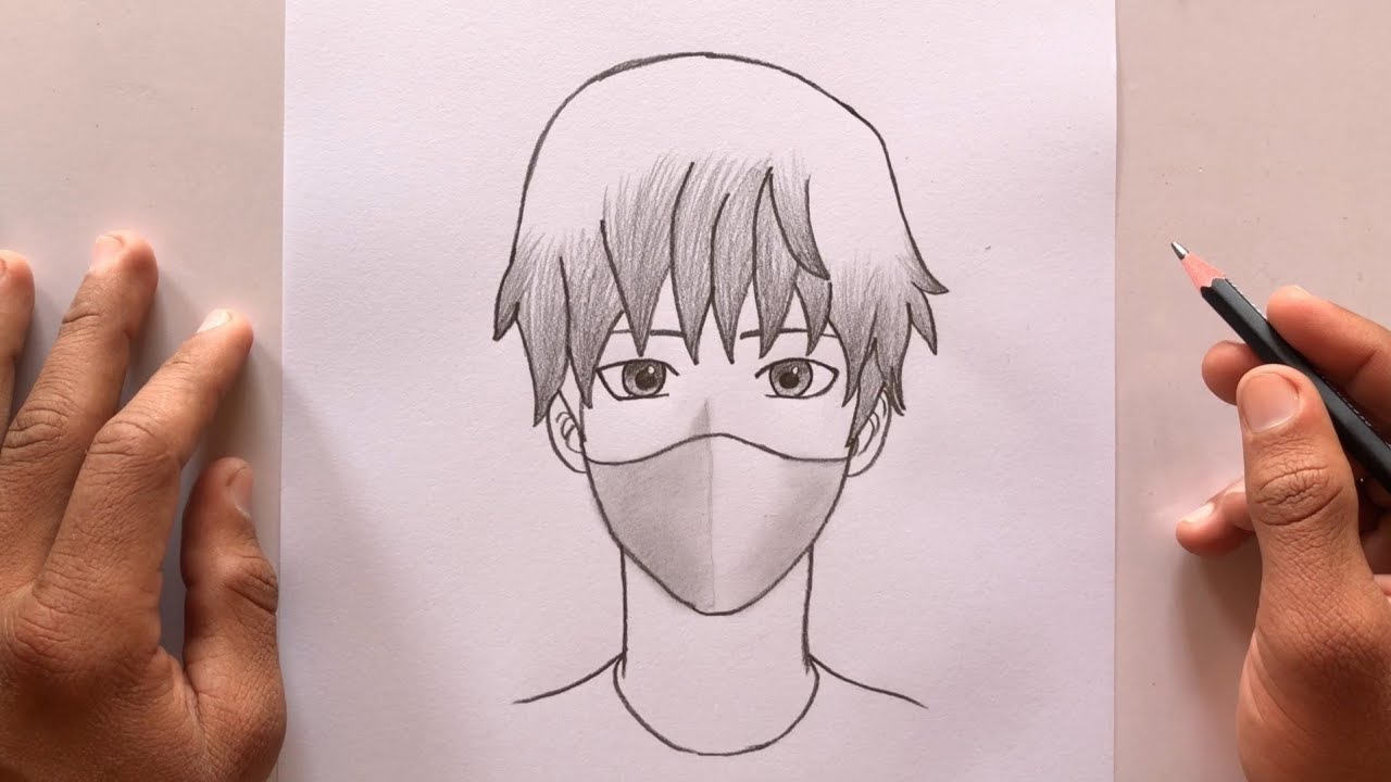 Easy Anime Boy Pencil Sketch with Mask | Simple Drawing Tutorial 🫠