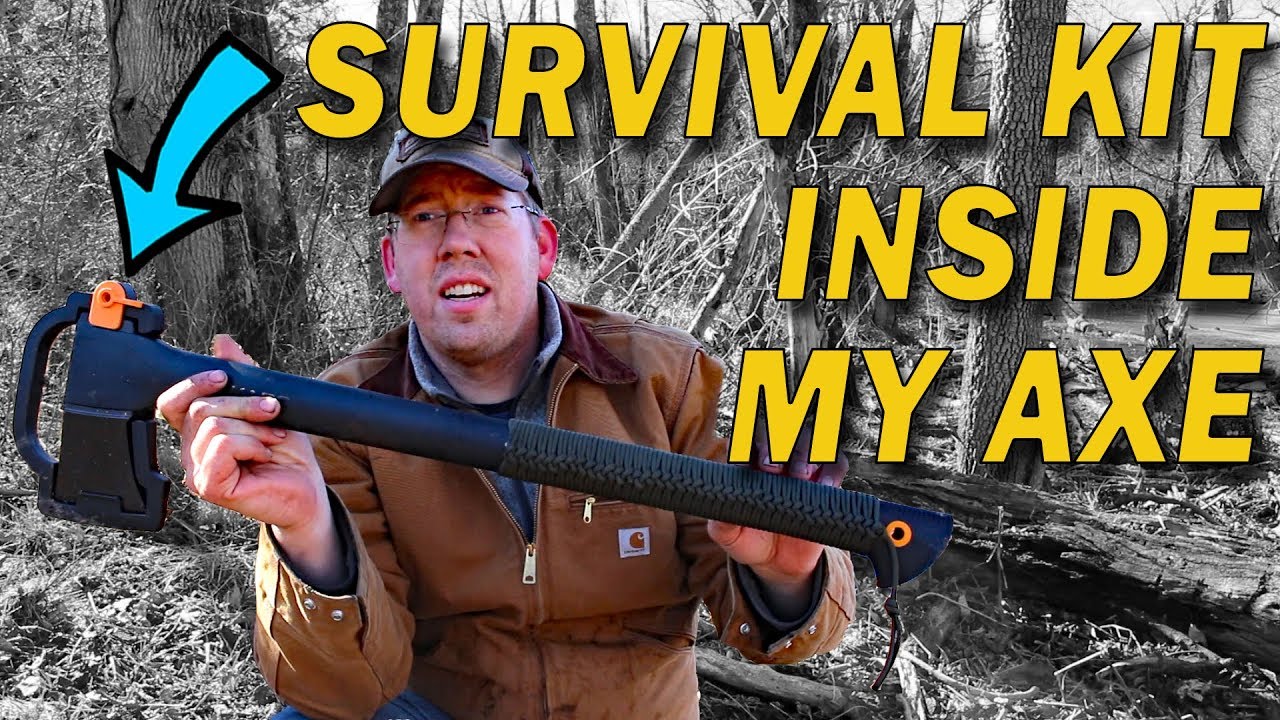 Wilderness Survival Kit inside my axe - DIY survival kit & paracord wrap ax handle