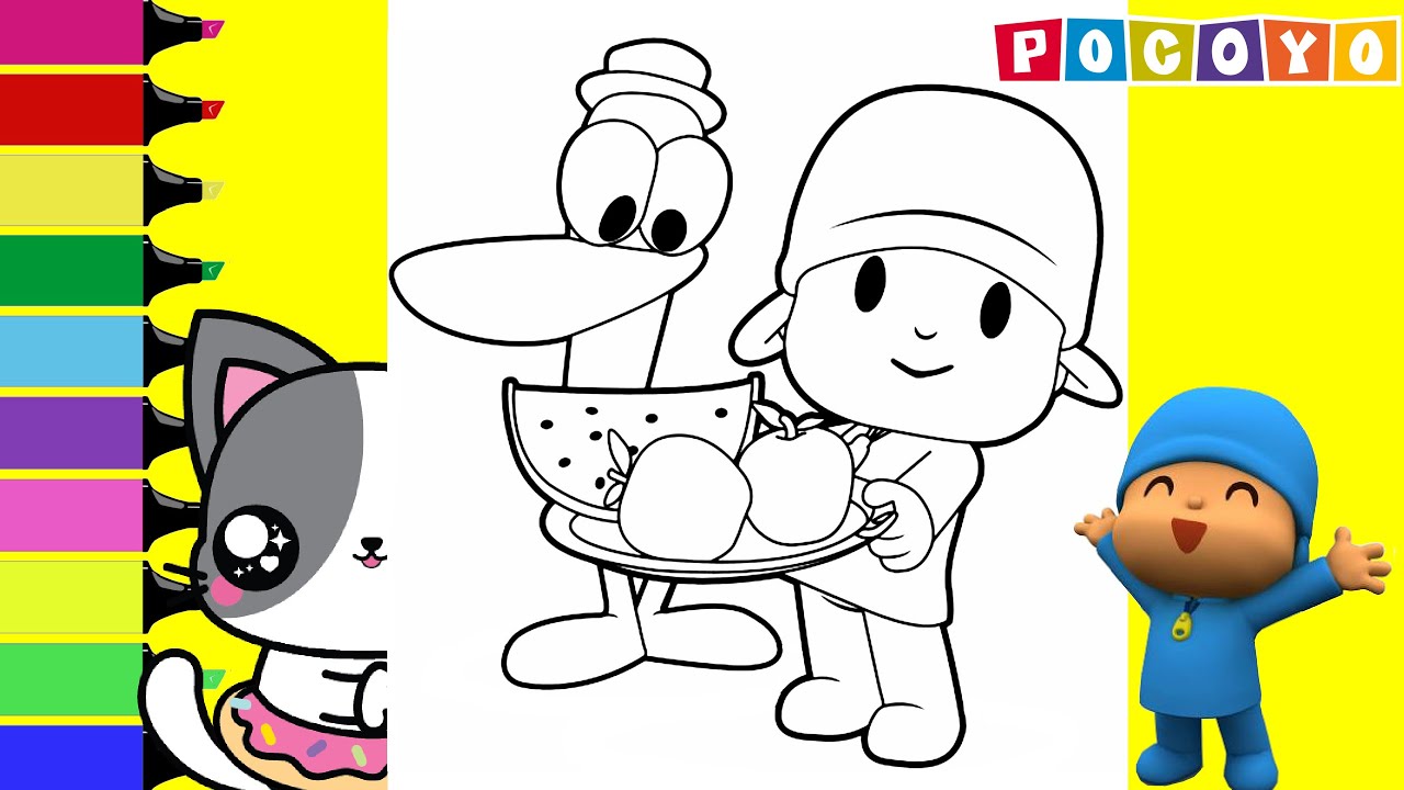 Coloring Pocoyo and Friends Pato Loula Fruit Plate Fun Coloring Book Page | Sprinkled Donuts JR