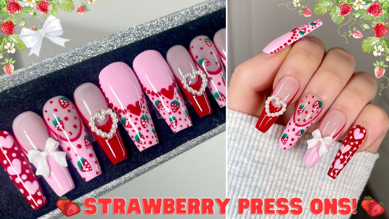 TRENDY STRAWBERRY PICNIC PRESS ON NAILS| CUTE EASY DIY NAILS AT HOME| MADAM GLAM