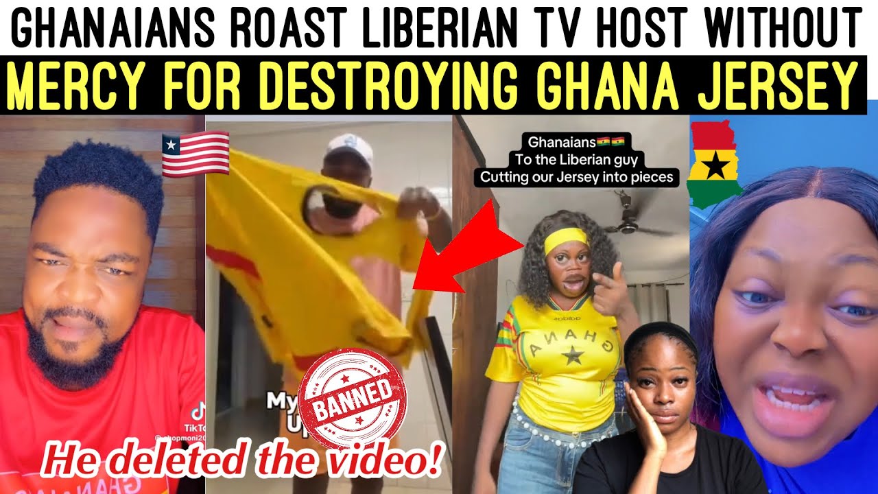 GHANAIANS ROASTS LIBERIAN TV HOST WITHOUT MERCY FOR DESTROYING GHANA JERSEY ON LIVE 