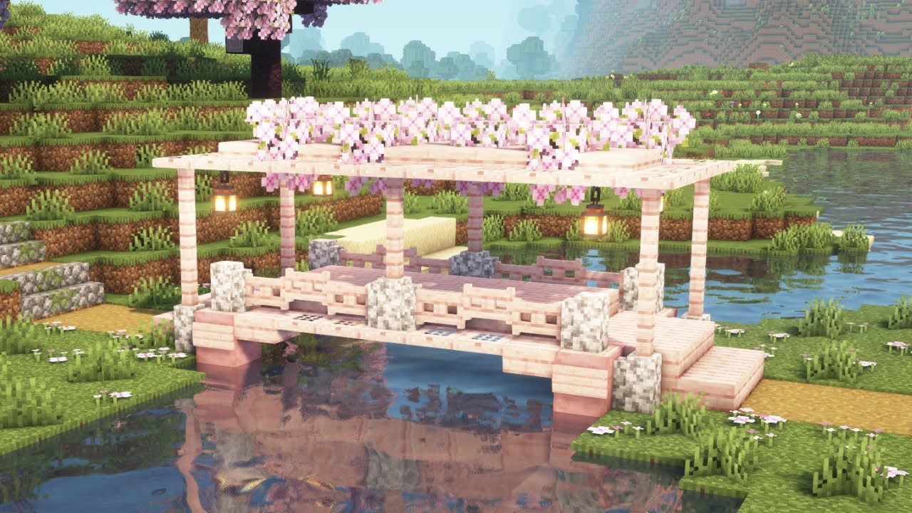 [Minecraft] How to Build a Cherry Blossom Bridge / Tutorial