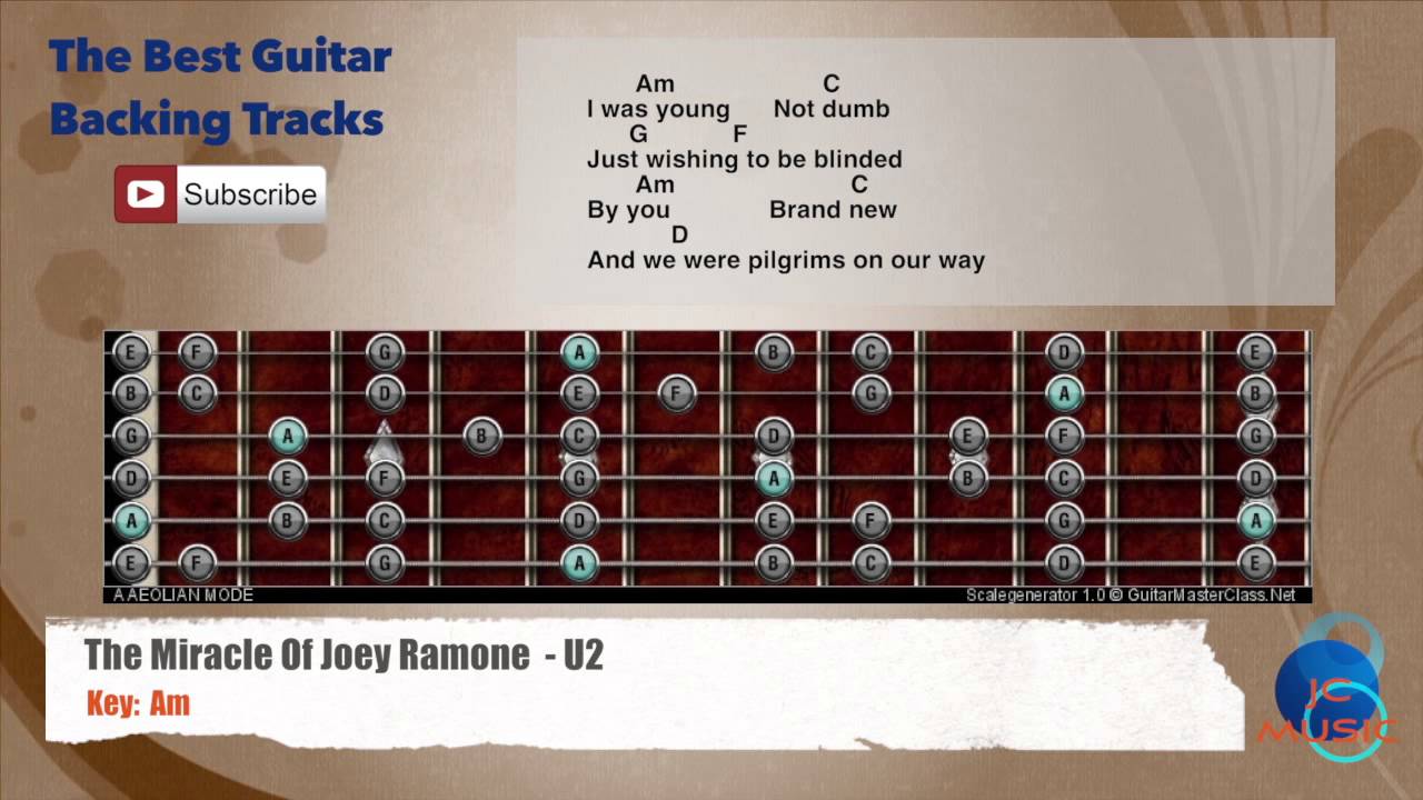 🎸 The Miracle (Of Joey Ramone) - U2 Guitar Backing Track with scale, chords and lyrics