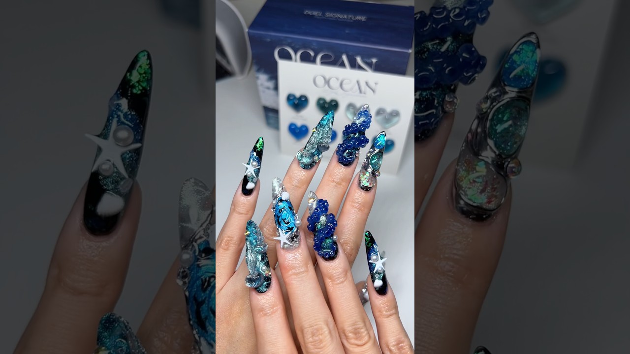 Do deep sea nails with me 🌊🪼 ​⁠ #nails #naildesign #nailart #diynails #nailinspo #asmr #nailart