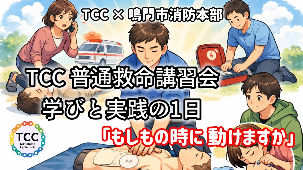 【TCC普通救命講習会】鳴門市消防本部協力｜自転車利用者と学ぶ心肺蘇生とAED 「もしもの時に動けますか」 NPO法人とくしまさいくるくらぶ 