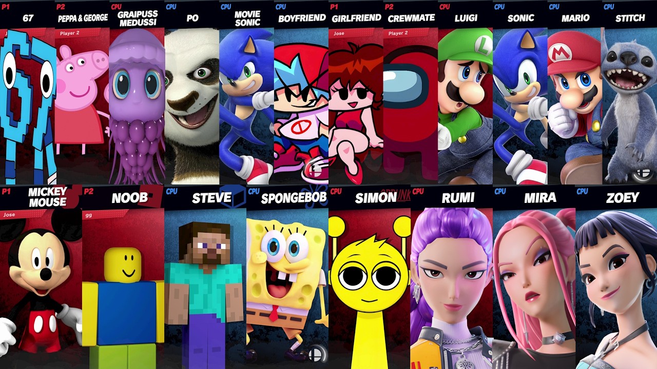 Sonic vs Mario vs Peppa vs Bluey vs Minecraft vs Roblox vs Fortnite | Super Smash Bros Ultimate