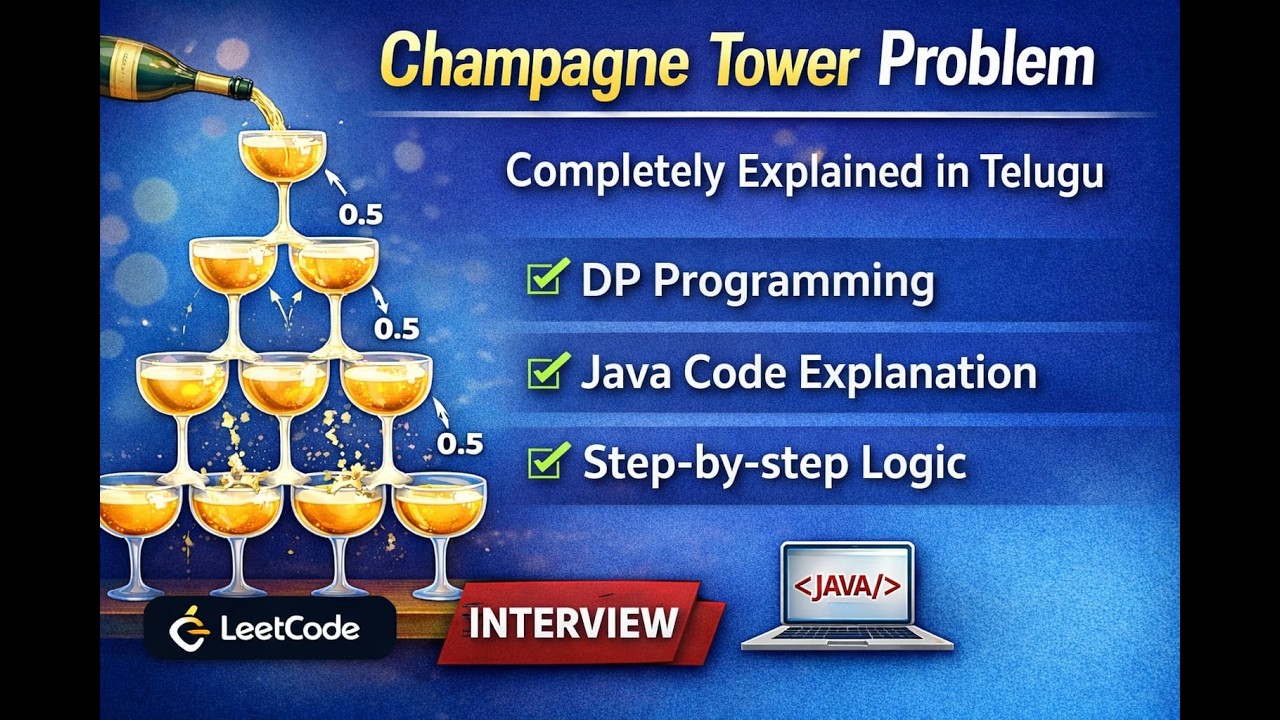Champagne Tower Problem Full Explanation in Telugu 🔥 | DP Simulation | Interview Coding Question