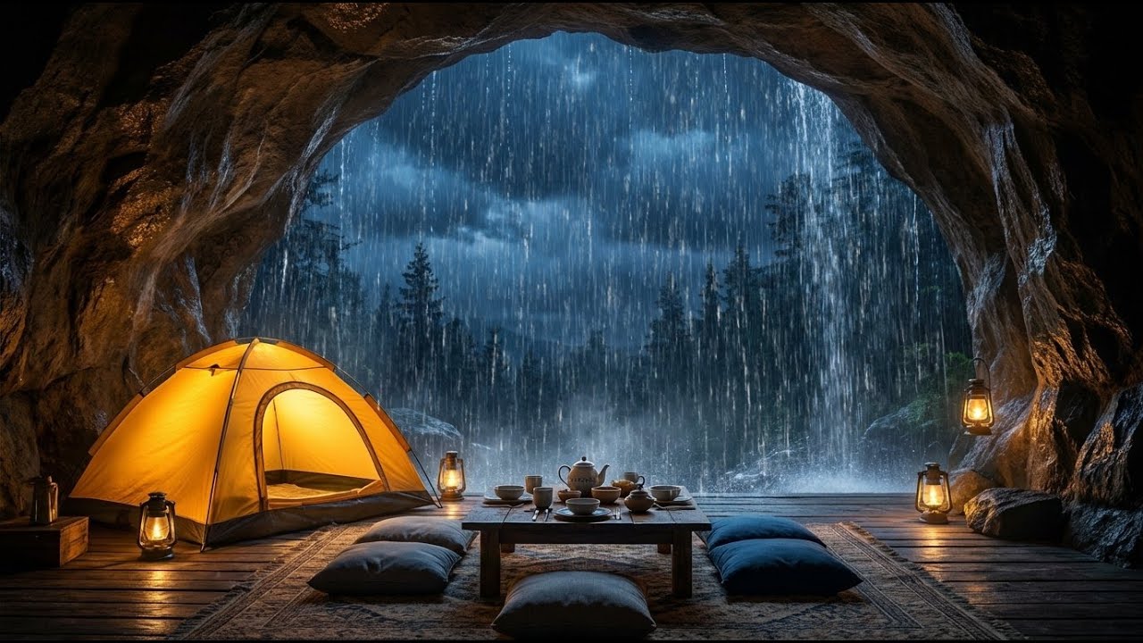 Forest Cave Rain Retreat 🌧️ Heavy Rain Sounds for Deep Relaxation