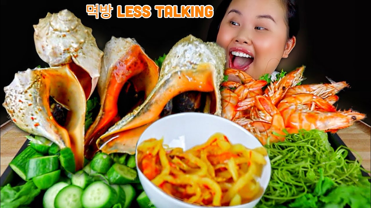 GIANT MONSTER SEA SNAILS + BIG SHRIMP + PICKLED PAPAYA W/ FERMENTED SHRIMP MUKBANG 먹방 EATING SHOW