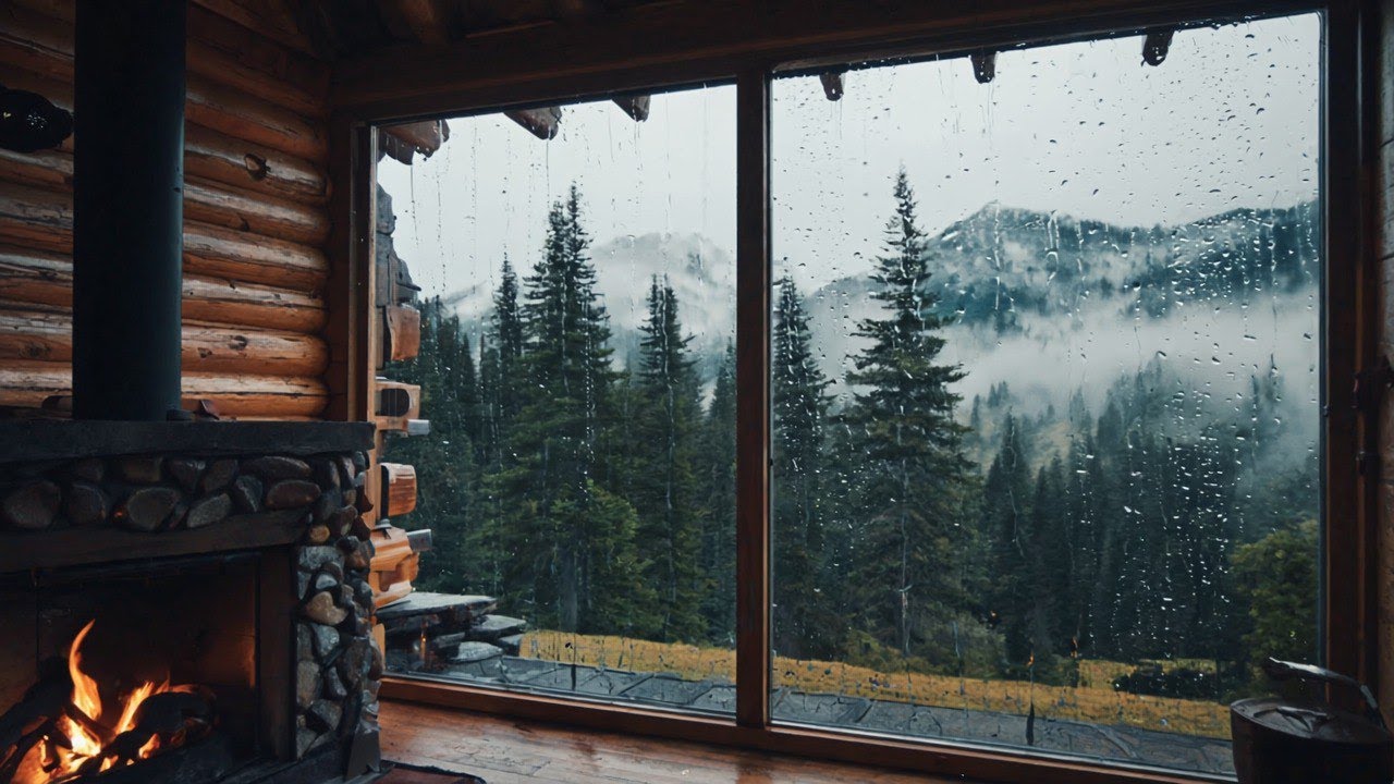 Rain and Thunder sounds in a Cozy Wooden Cabin | Background Ambience | Thunderstorm
