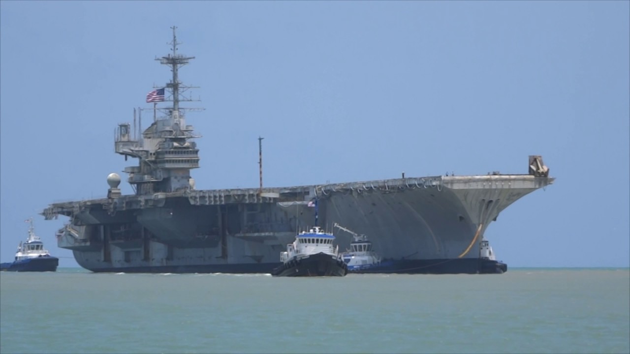 USS Independence CV-62 final voyage into Brownsville, TX scrapyard 6-1-2017