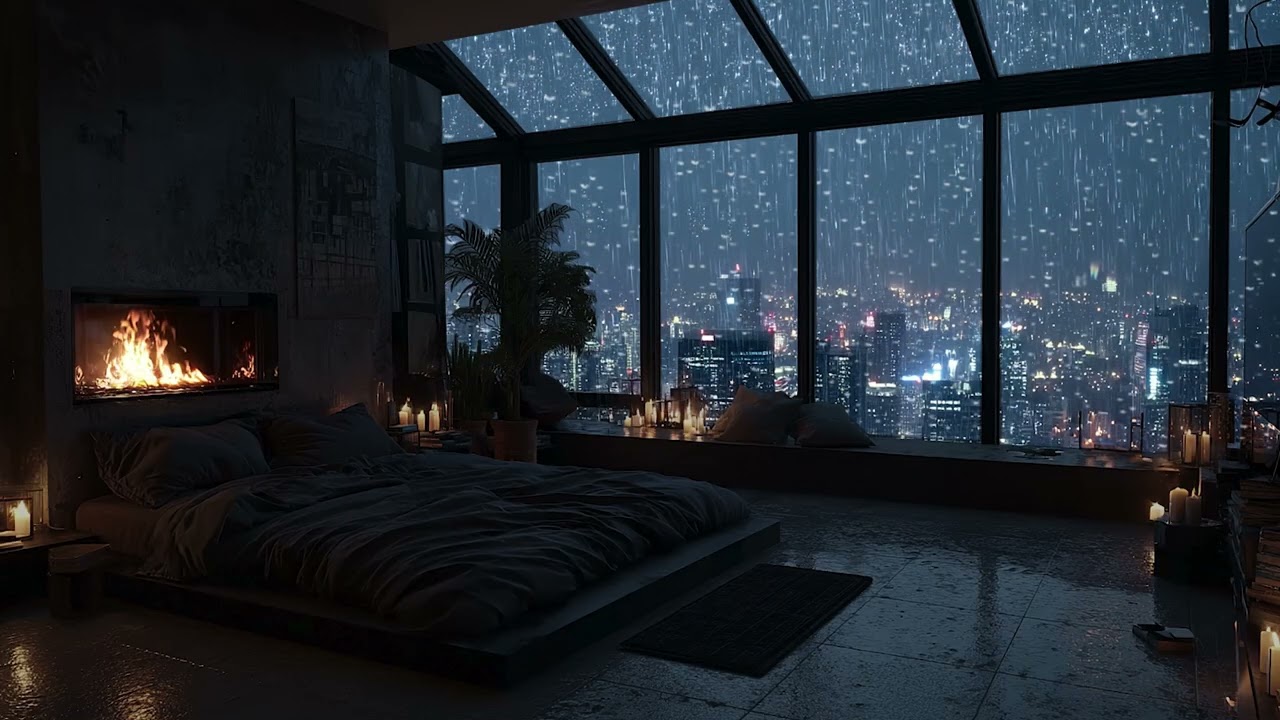 Gentle Rain on Window 🌧 Dark Room Ambience for Deep Sleep (3 Hours)